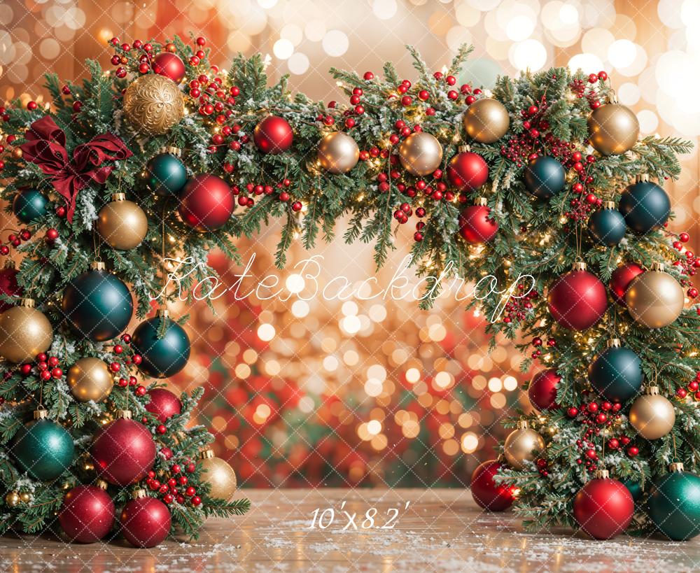 Kate Colorful Christmas Ornament Arch Bokeh Backdrop Designed by Emetselch