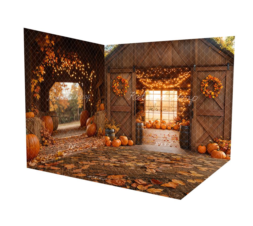 Kate Fall Wooden Door Pumpkin Barn Lights Window Room Set