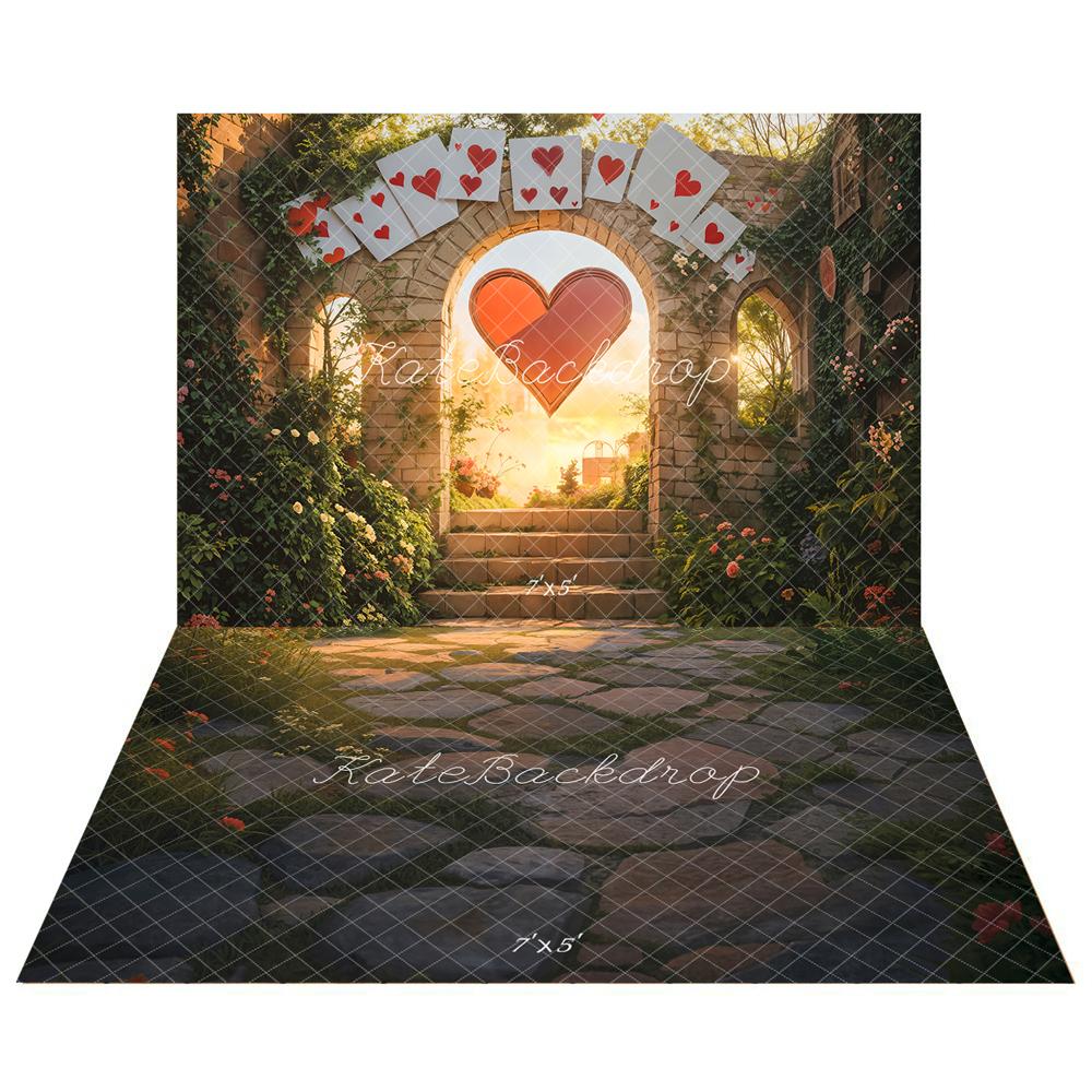 Kate Valentine's Day Heart Brick Arch Wall With Poker Backdrop+Stone Pathway Garden Floor Backdrop