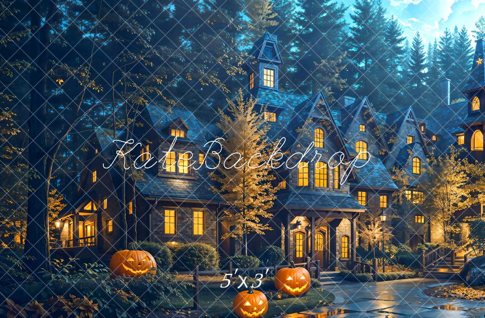 Halloween Pompoen Cottage Bos Foto Achtergrond Designed by Emetselch