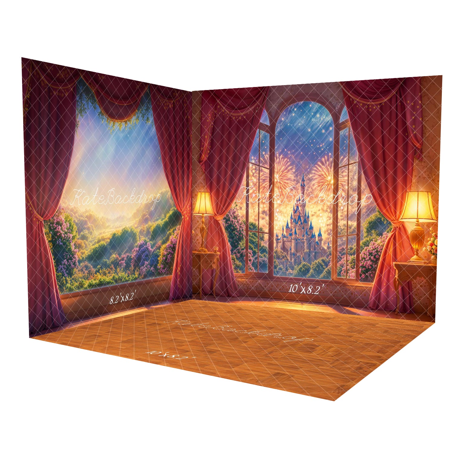 Kate Fantasy Castle Window Fireworks Backdrop Room Set