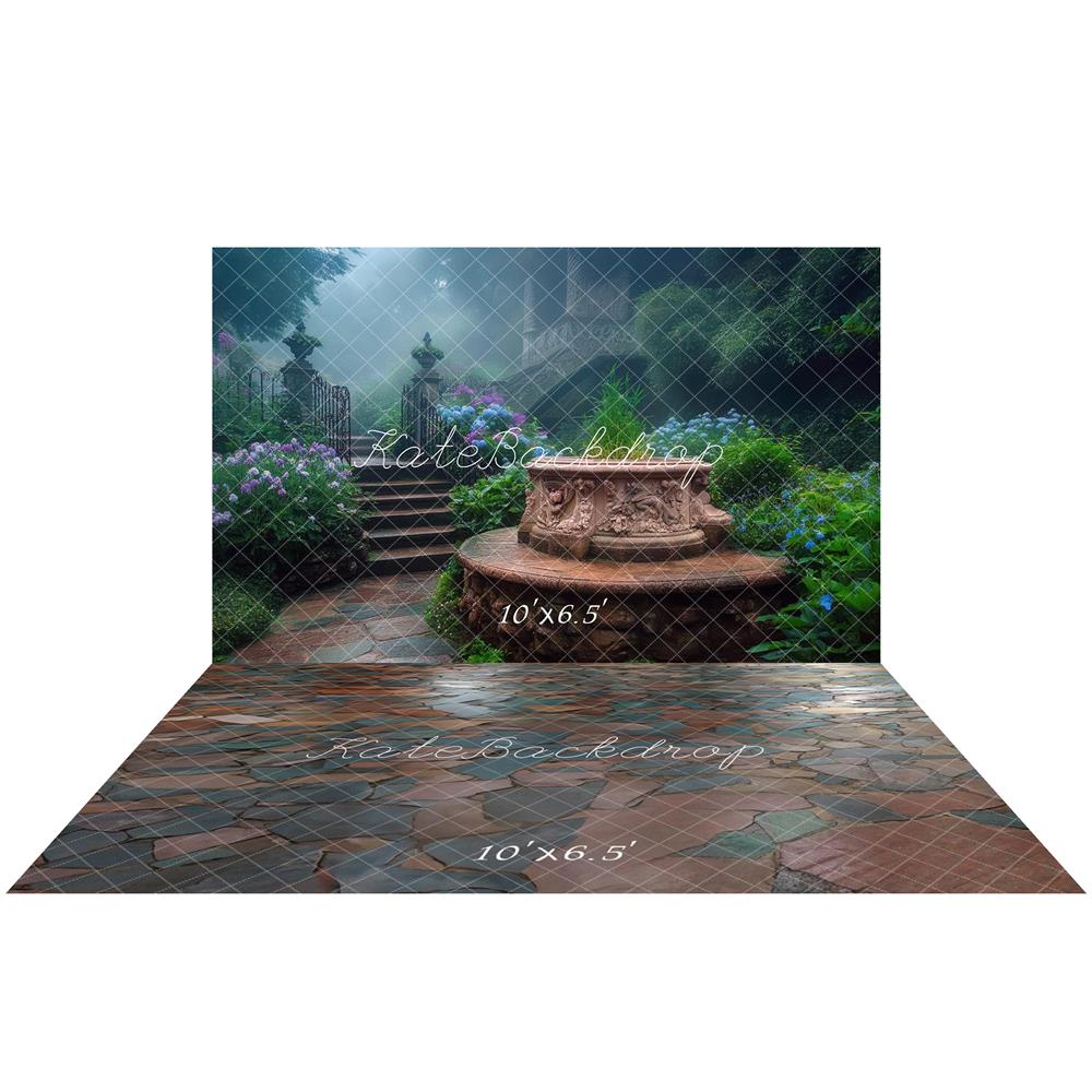 Lightning Deal #1 Kate Enchanted Garden Fountain Stairs Backdrop+Multicolor Slate Stone Floor Backdrop