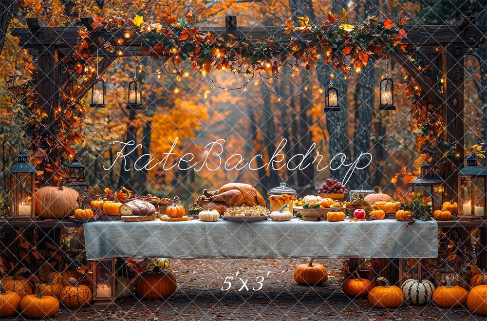 Fondo de Cena de Pavo de Acción de Gracias con Hojas de Otoño diseñado por Mini MakeBelieve