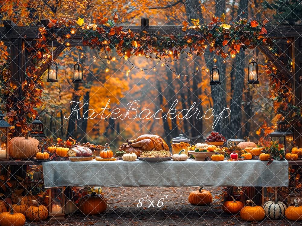 Fall Leaves Thanksgiving Turkey Dinner Foto Achtergrond Designed by Mini MakeBelieve