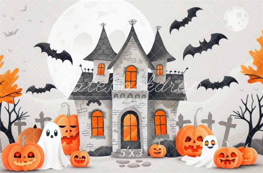 Kate Halloween White Haunted House Backdrop Designed by Mini MakeBelieve