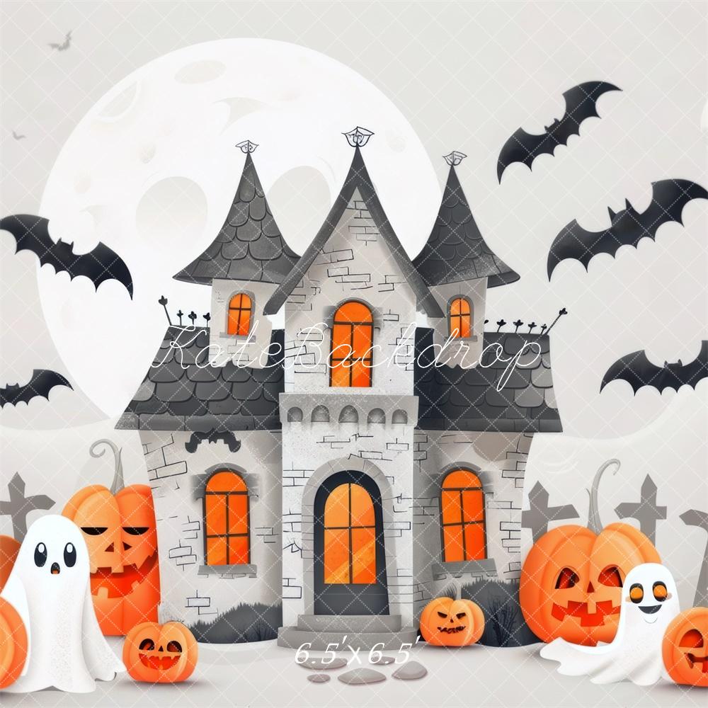 Kate Halloween White Haunted House Backdrop Designed by Mini MakeBelieve