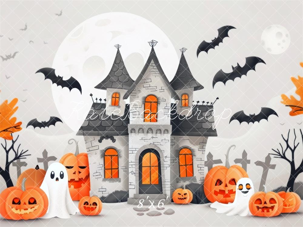 Kate Halloween White Haunted House Backdrop Designed by Mini MakeBelieve