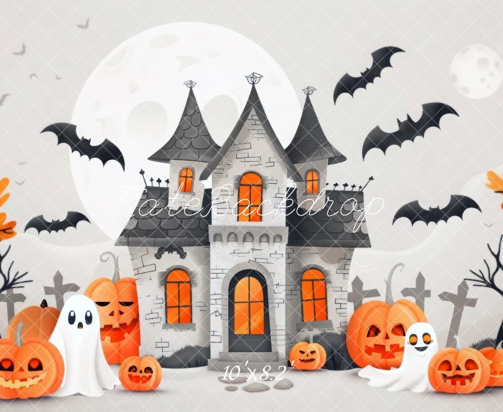 Kate Halloween White Haunted House Backdrop Designed by Mini MakeBelieve