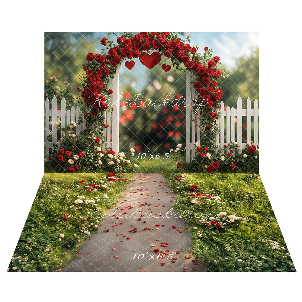 Kate Rose Arch Romantic Garden Backdrop+Romantic Rose Garden Path Floor Backdrop