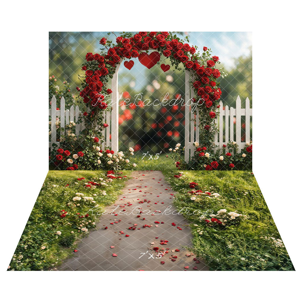 Kate Rose Arch Romantic Garden Backdrop+Romantic Rose Garden Path Floor Backdrop