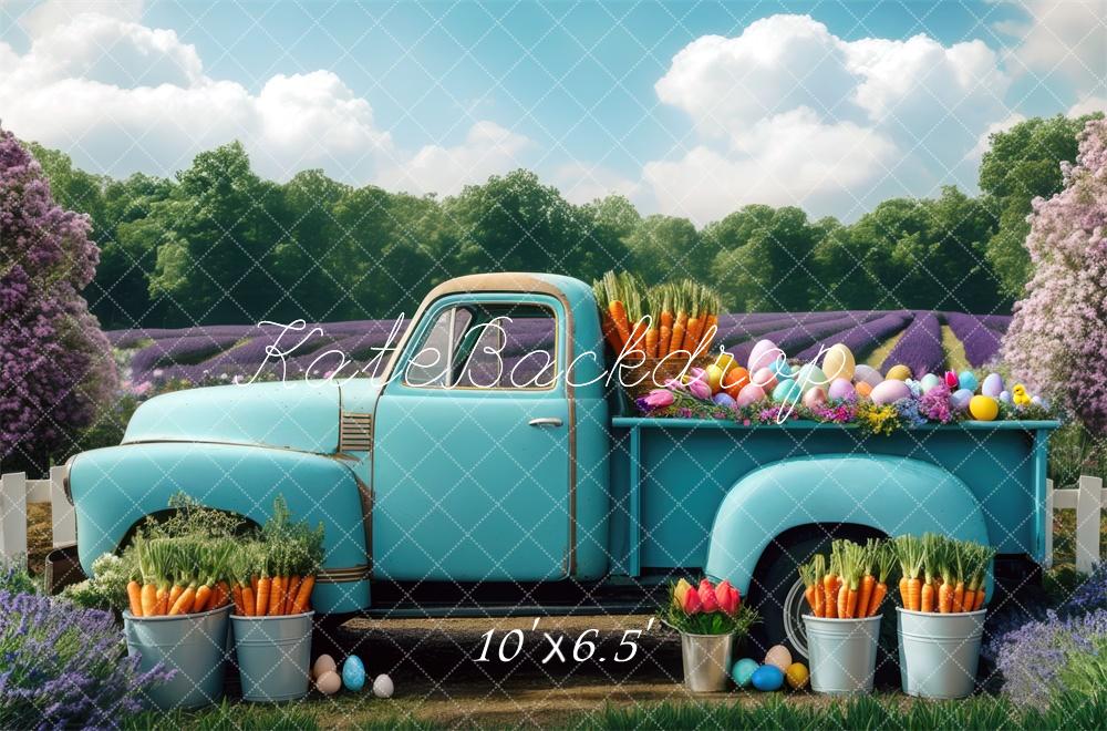 Easter Blue Truck Lavender Manor Foto Achtergrond Designed by Mini MakeBelieve