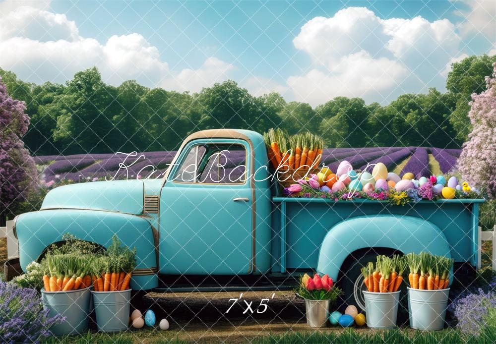 Easter Blue Truck Lavender Manor Foto Achtergrond Designed by Mini MakeBelieve