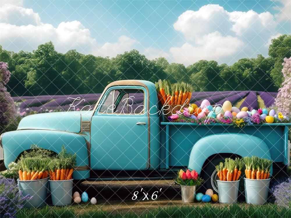 Easter Blue Truck Lavender Manor Foto Achtergrond Designed by Mini MakeBelieve