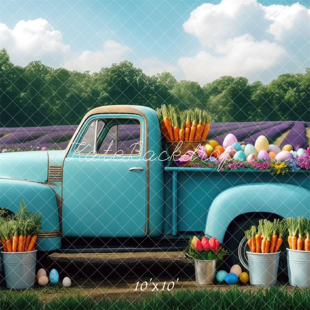 Easter Blue Truck Lavender Manor Foto Achtergrond Designed by Mini MakeBelieve