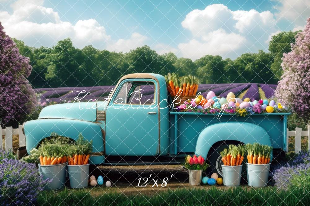 Easter Blue Truck Lavender Manor Foto Achtergrond Designed by Mini MakeBelieve