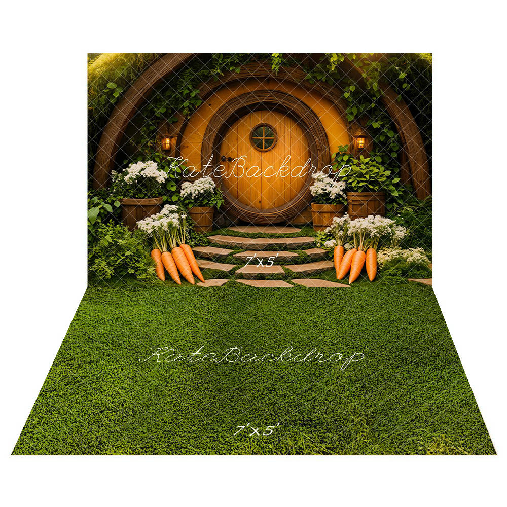 Lightning Deal #1 Kate Easter Hobbit House Forest Backdrop+Spring Green Grass Floor Backdrop