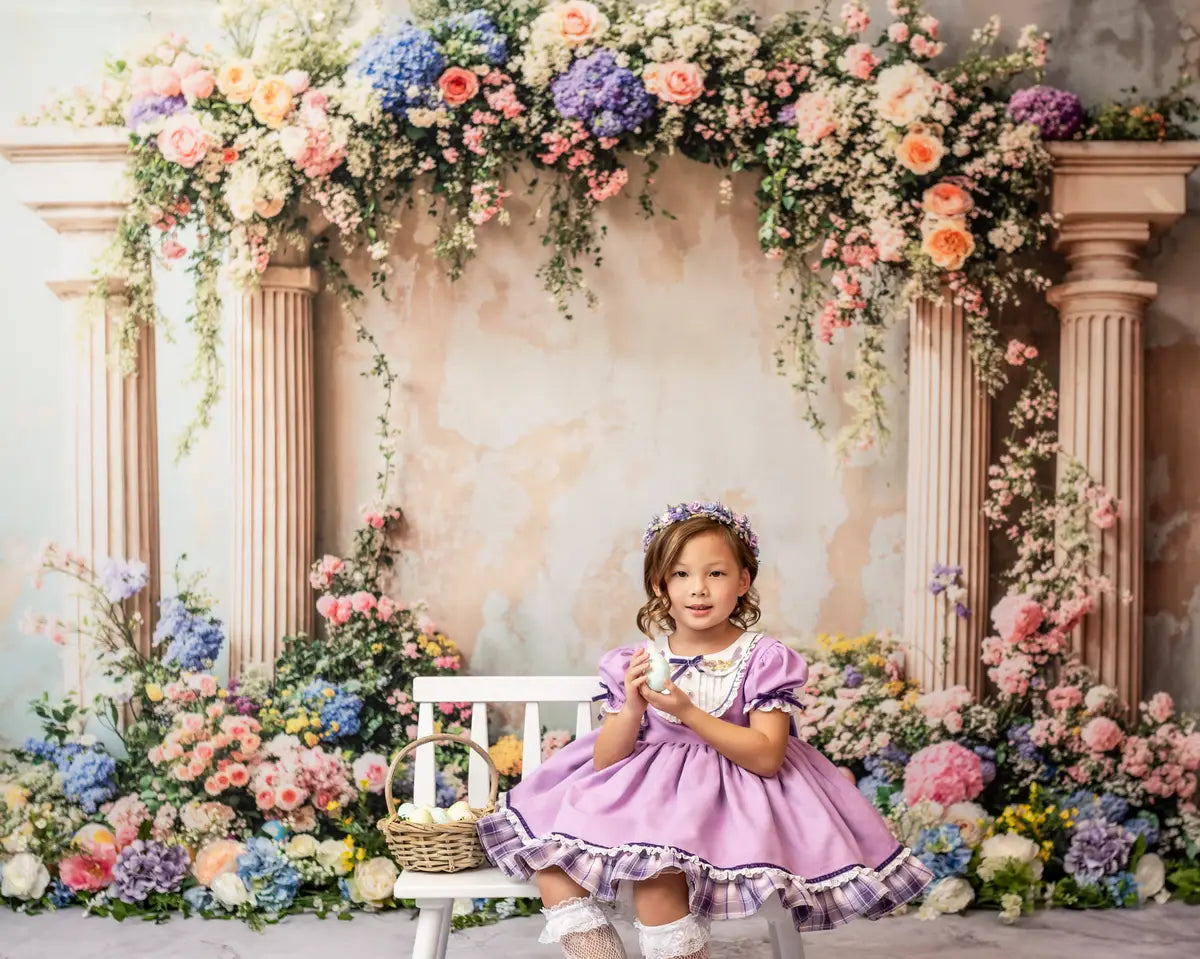 Kate Easter Colorful Flower Retro Arch Backdrop Designed by Emetselch