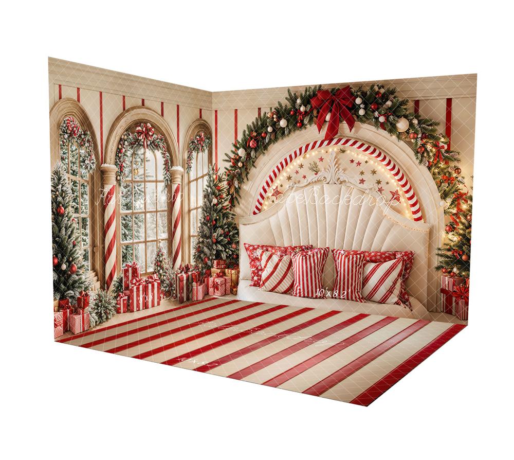 Kate Christmas Candy Cane Arch Headboard Upholstered Room Set