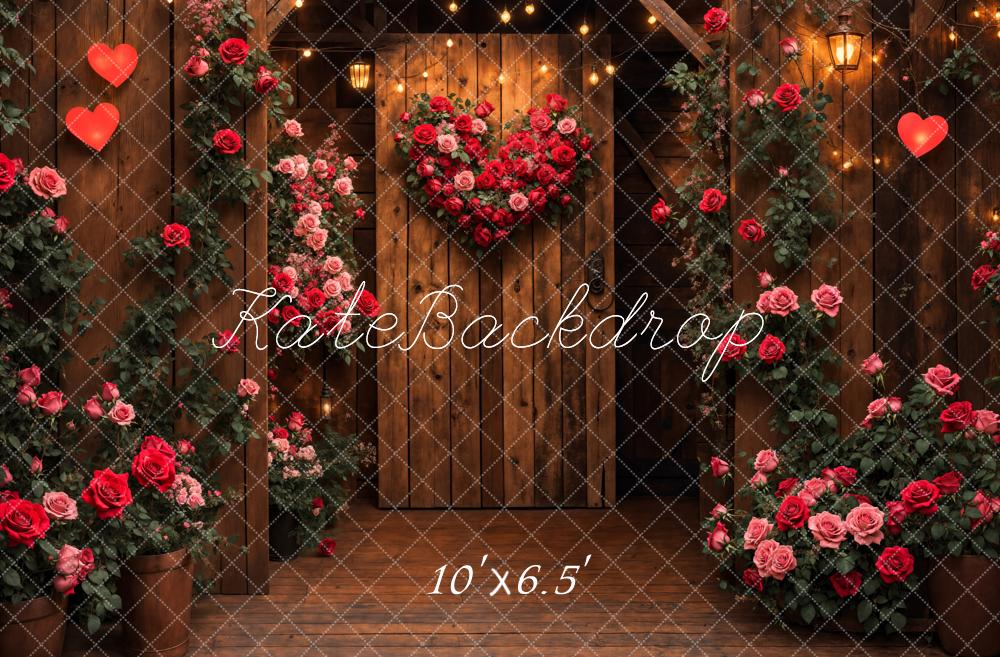 Kate Valentine's Day Wooden Door Rose Heart Backdrop Designed by Emetselch