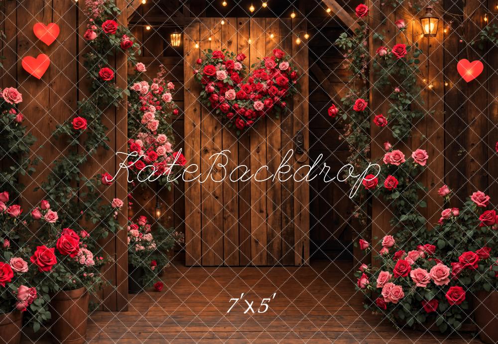 Kate Valentine's Day Wooden Door Rose Heart Backdrop Designed by Emetselch