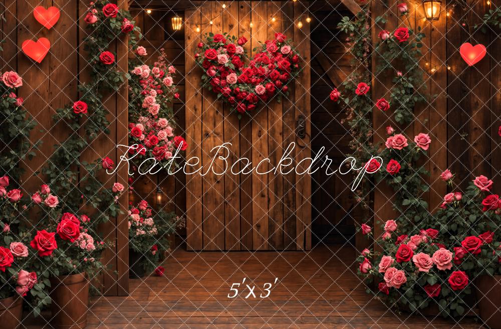 Kate Valentine's Day Wooden Door Rose Heart Backdrop Designed by Emetselch