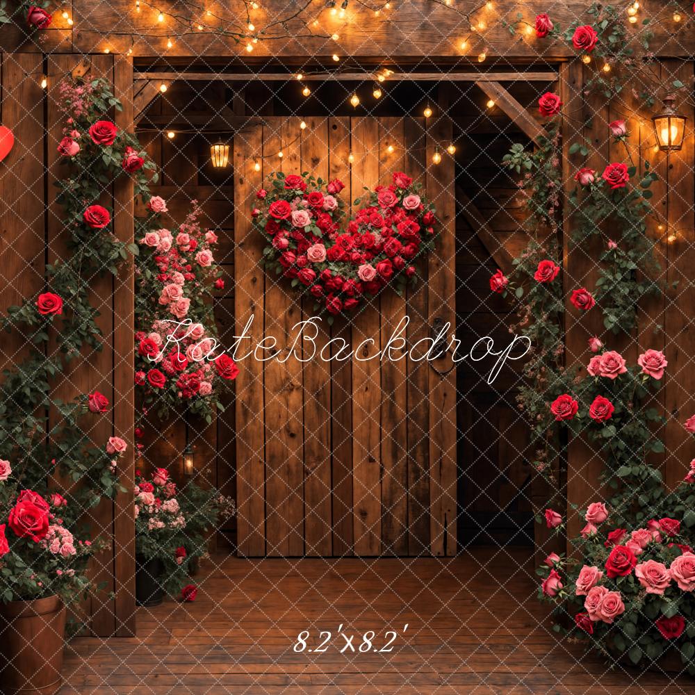 Kate Valentine's Day Wooden Door Rose Heart Backdrop Designed by Emetselch