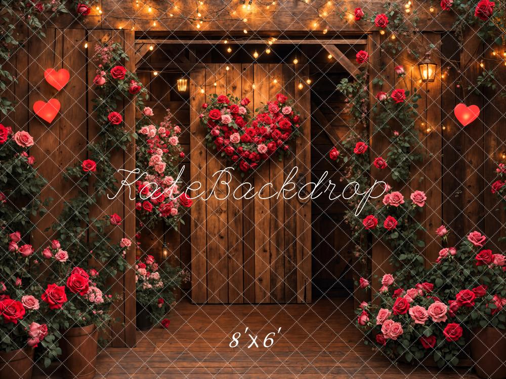 Kate Valentine's Day Wooden Door Rose Heart Backdrop Designed by Emetselch