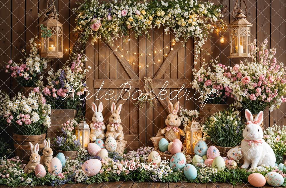 Kate Easter Bunny Floral Eggs Wood Backdrop Designed by Emetselch