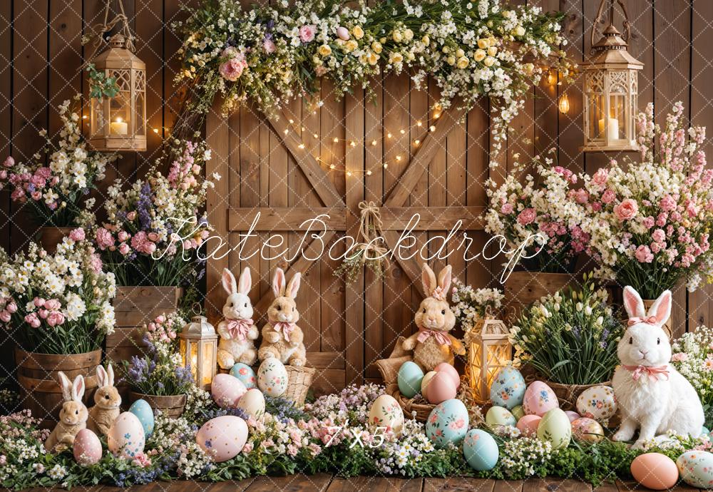 Kate Easter Bunny Floral Eggs Wood Backdrop Designed by Emetselch