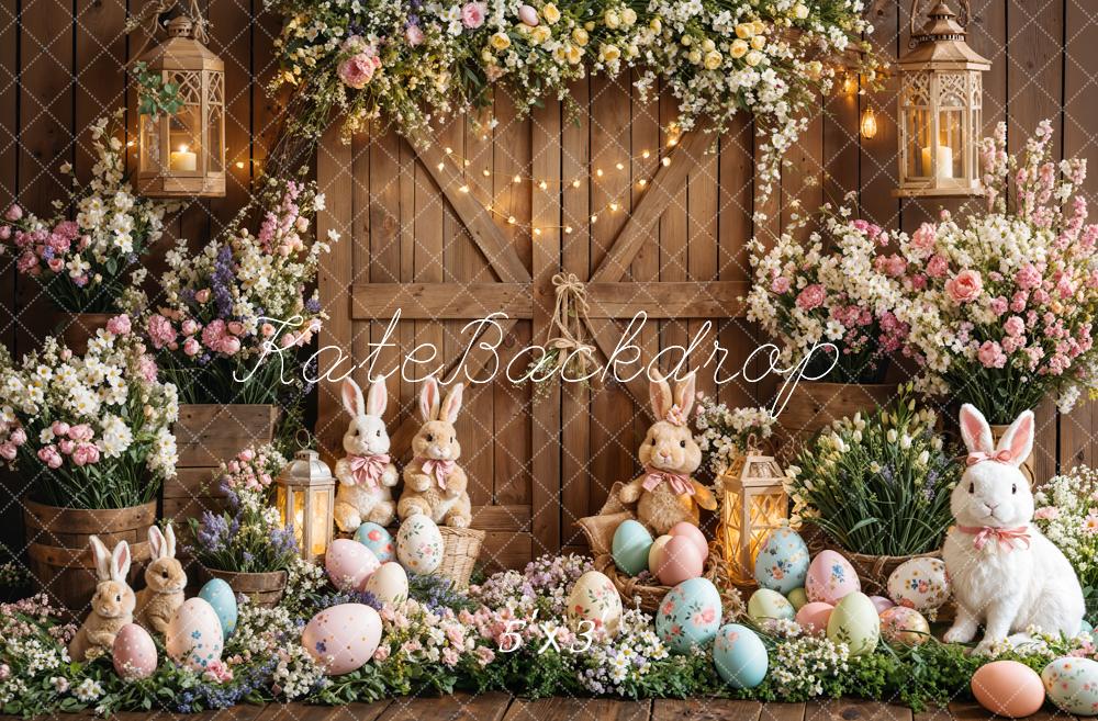 Kate Easter Bunny Floral Eggs Wood Backdrop Designed by Emetselch