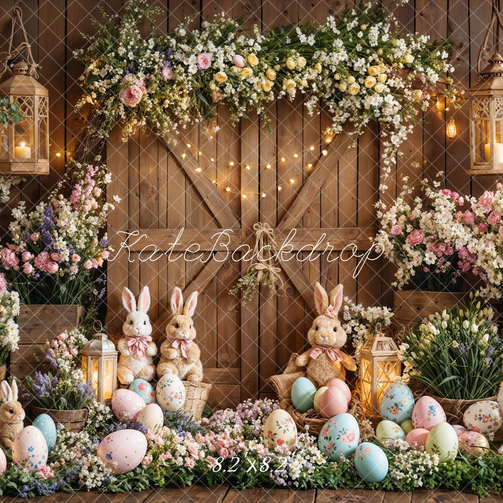 Kate Easter Bunny Floral Eggs Wood Backdrop Designed by Emetselch