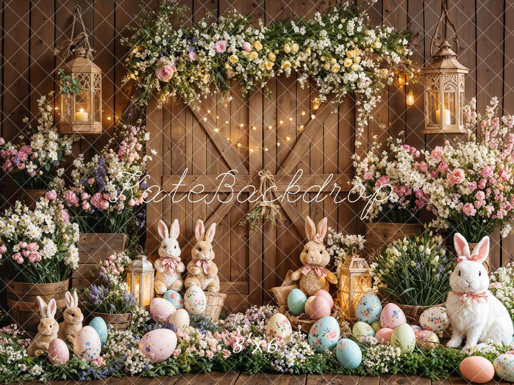 Kate Easter Bunny Floral Eggs Wood Backdrop Designed by Emetselch