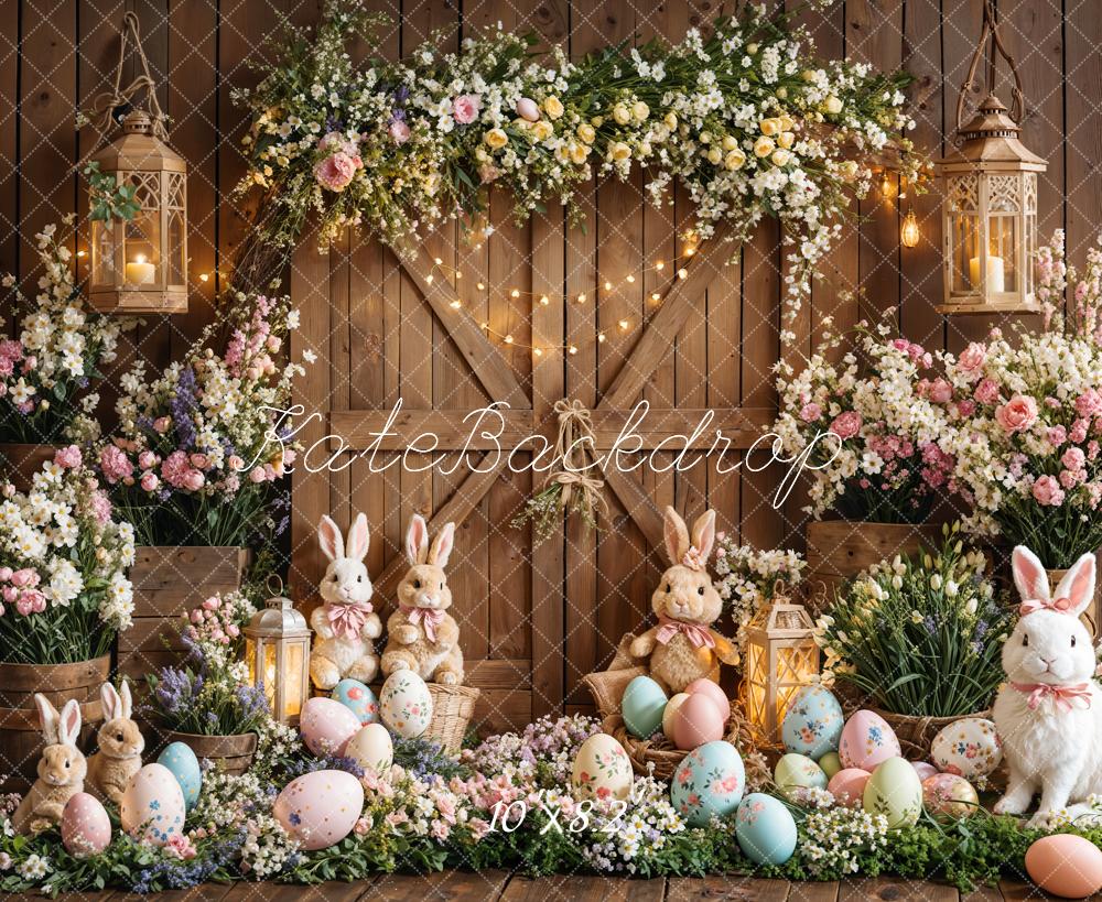 Kate Easter Bunny Floral Eggs Wood Backdrop Designed by Emetselch