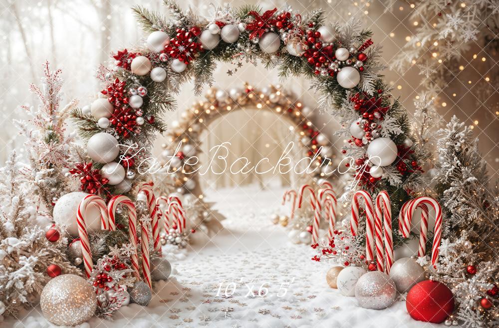 Kate Christmas Candy Cane Arch Snow Backdrop Designed by Emetselch