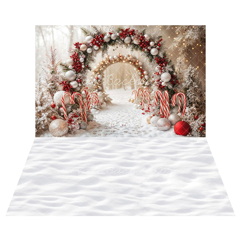 Kate Christmas Candy Cane Arch Snow Backdrop+Winter Snow Floor Backdrop