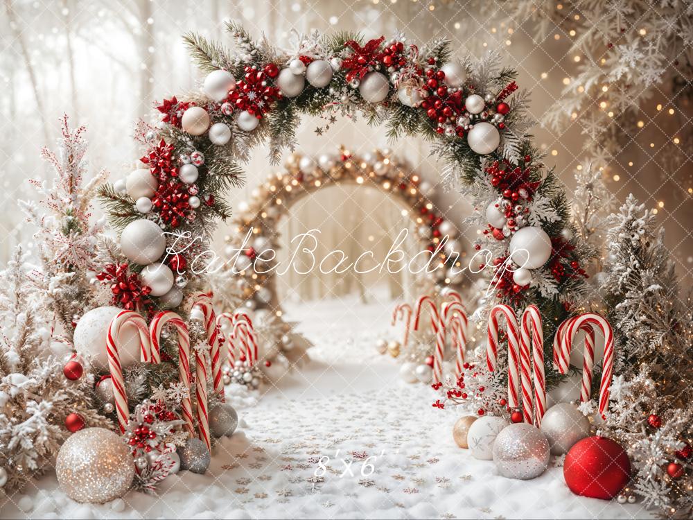 Kate Christmas Candy Cane Arch Snow Backdrop Designed by Emetselch