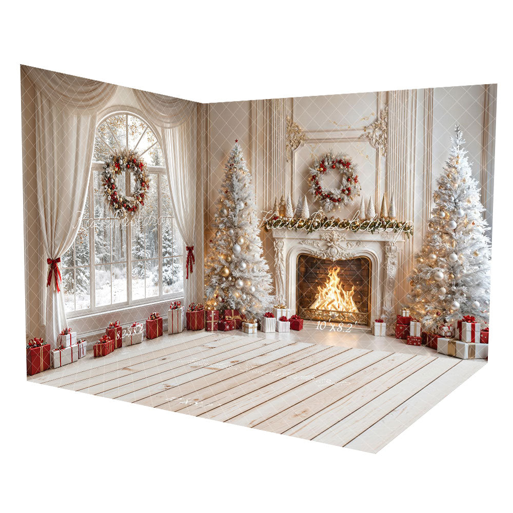 Kate Christmas Fireplace White Trees Gifts Room Set