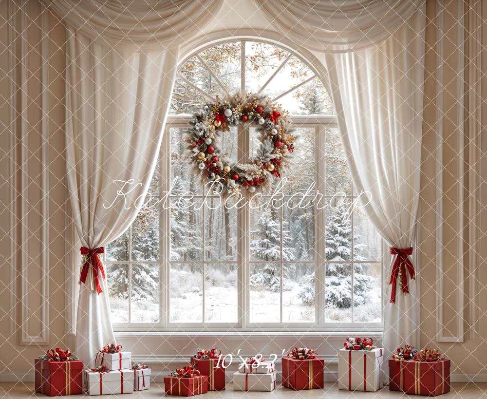 Kate Christmas White Curtain Wreath Window Backdrop Designed by Emetselch