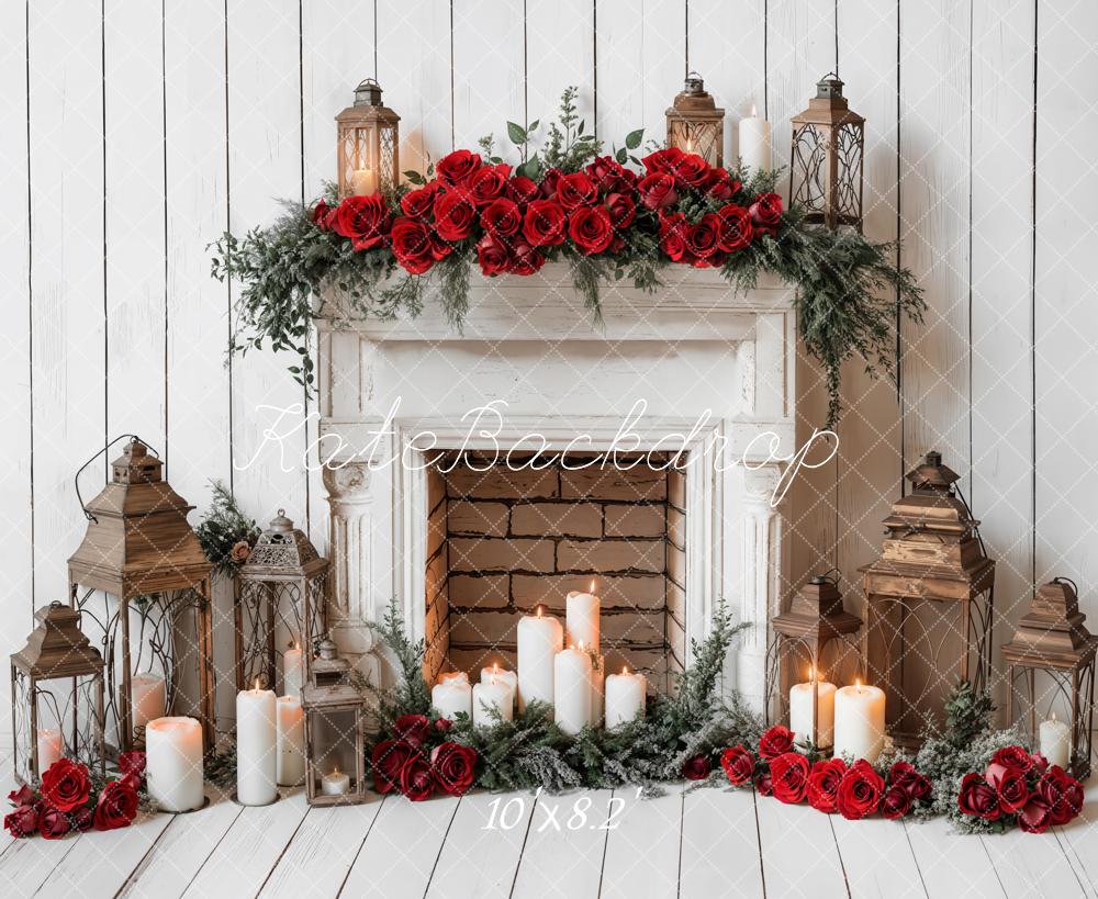 Kate Valentine's Day Romantic Fireplace Roses Backdrop Designed by Emetselch