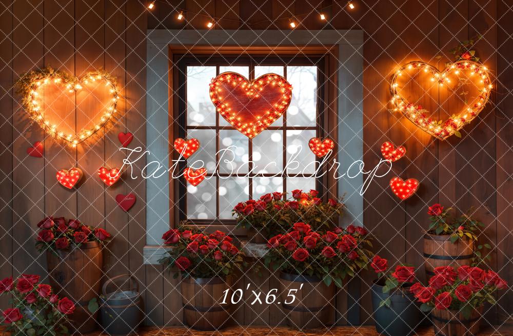 Kate Valentine's Hearts Lights Roses Window Backdrop Designed by Emetselch