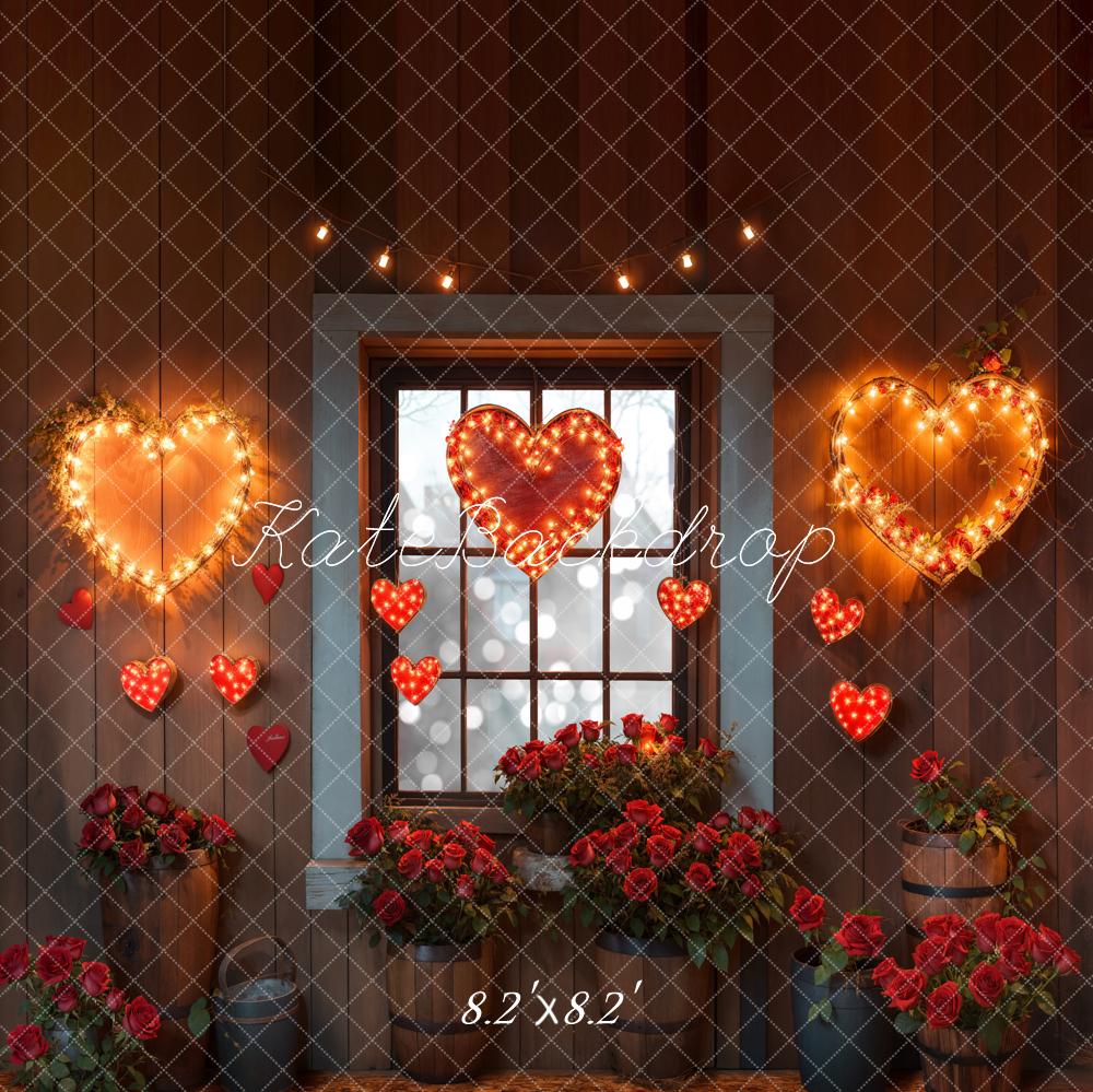 Kate Valentine's Hearts Lights Roses Window Backdrop Designed by Emetselch