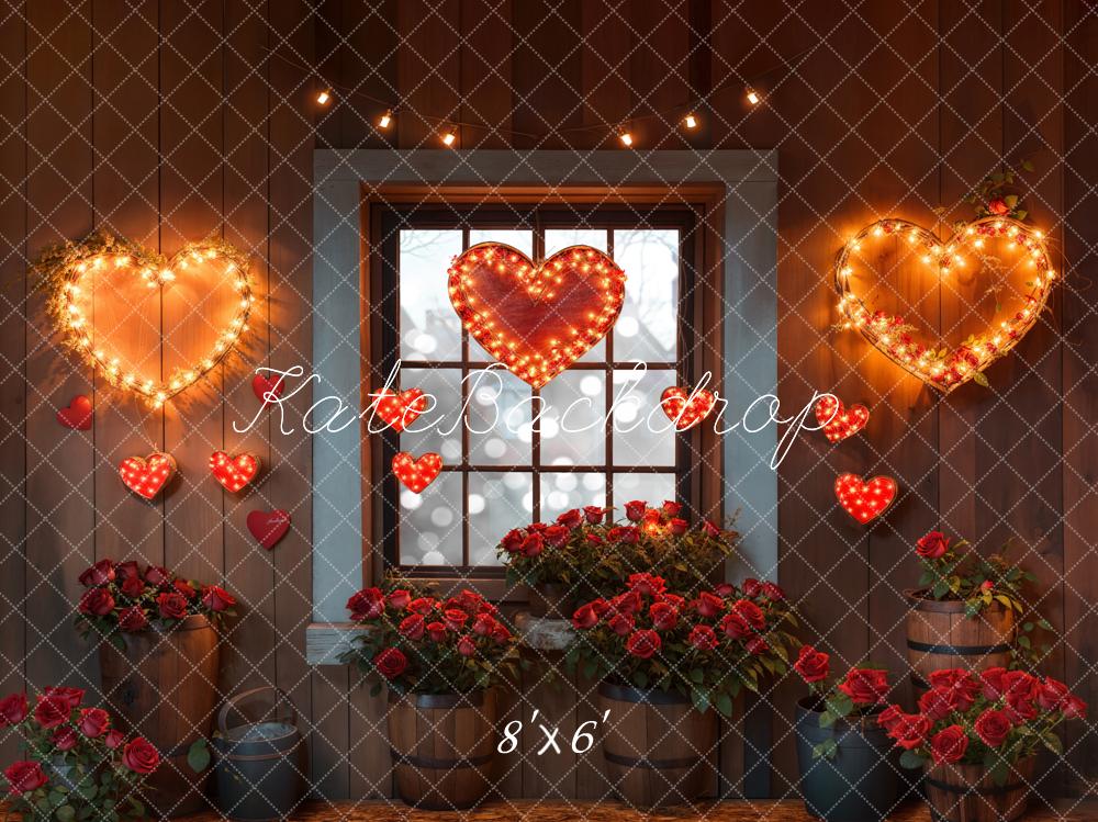 Kate Valentine's Hearts Lights Roses Window Backdrop Designed by Emetselch