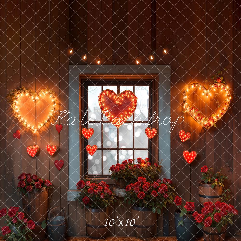 Kate Valentine's Hearts Lights Roses Window Backdrop Designed by Emetselch