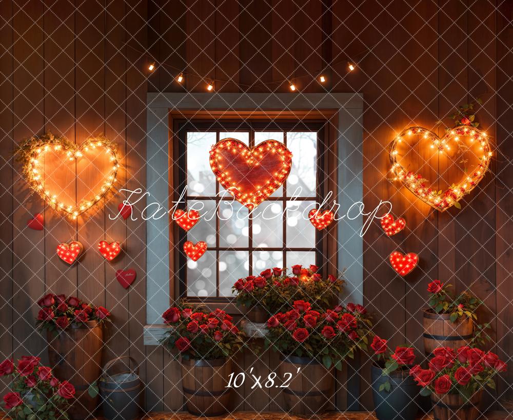 Kate Valentine's Hearts Lights Roses Window Backdrop Designed by Emetselch