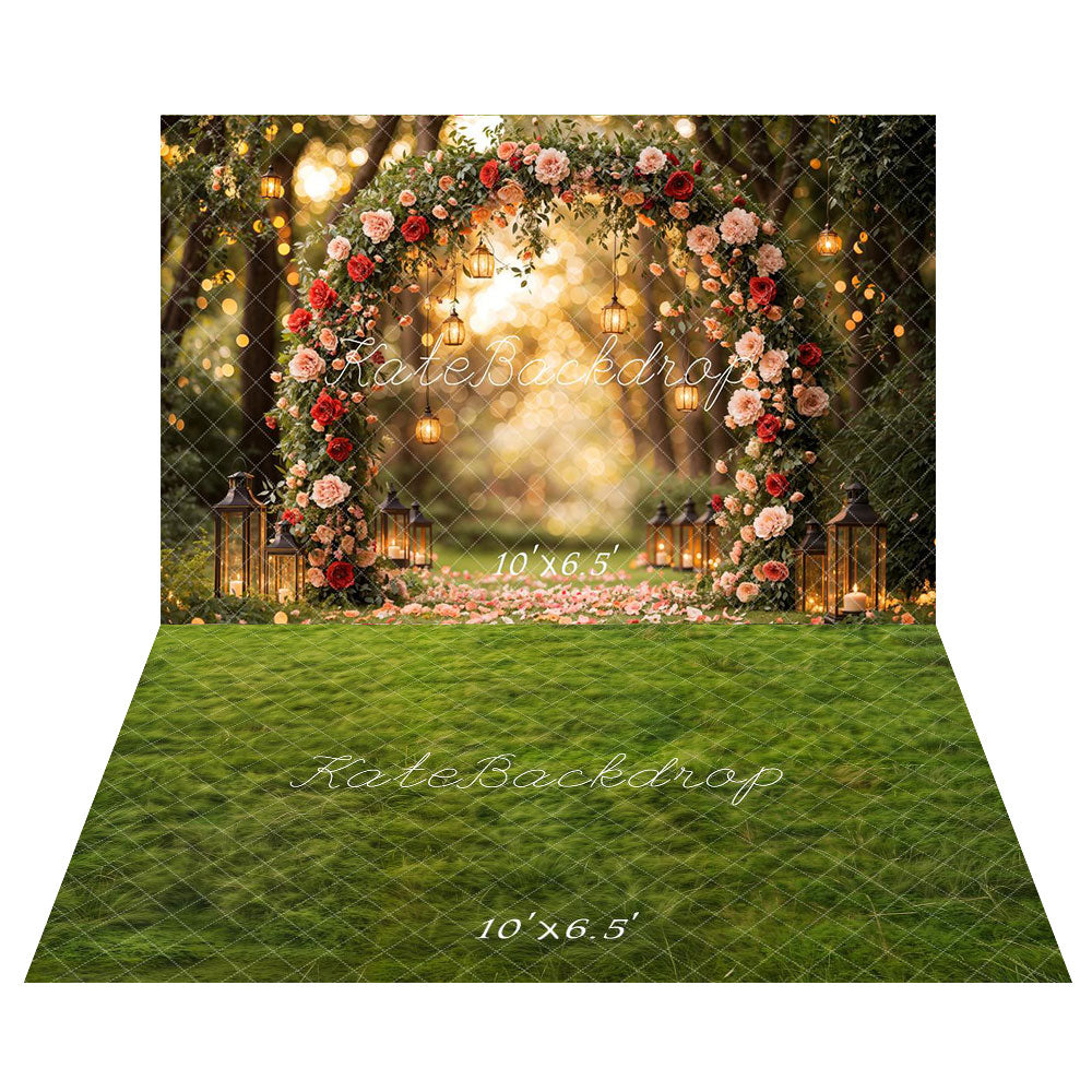 Kate Valentine Flower Arch Lantern Backdrop+Spring Grass Floor Backdrop