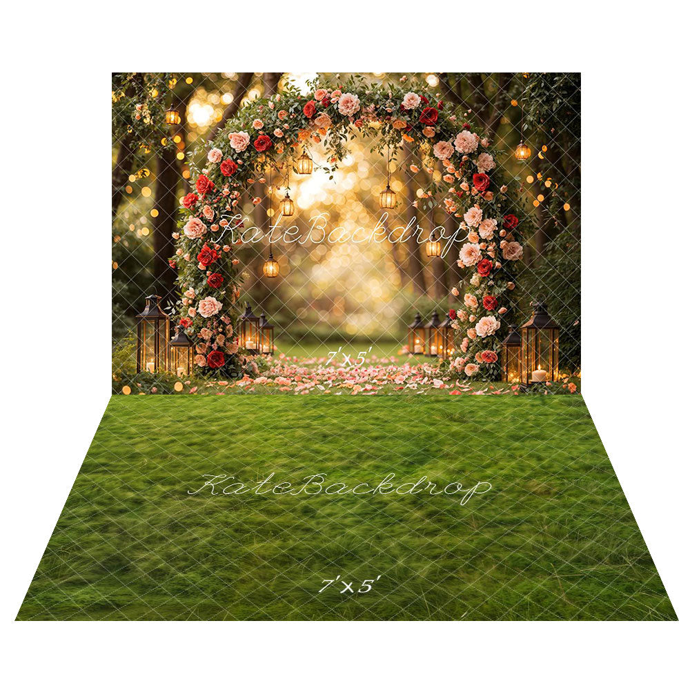 Kate Valentine Flower Arch Lantern Backdrop+Spring Grass Floor Backdrop