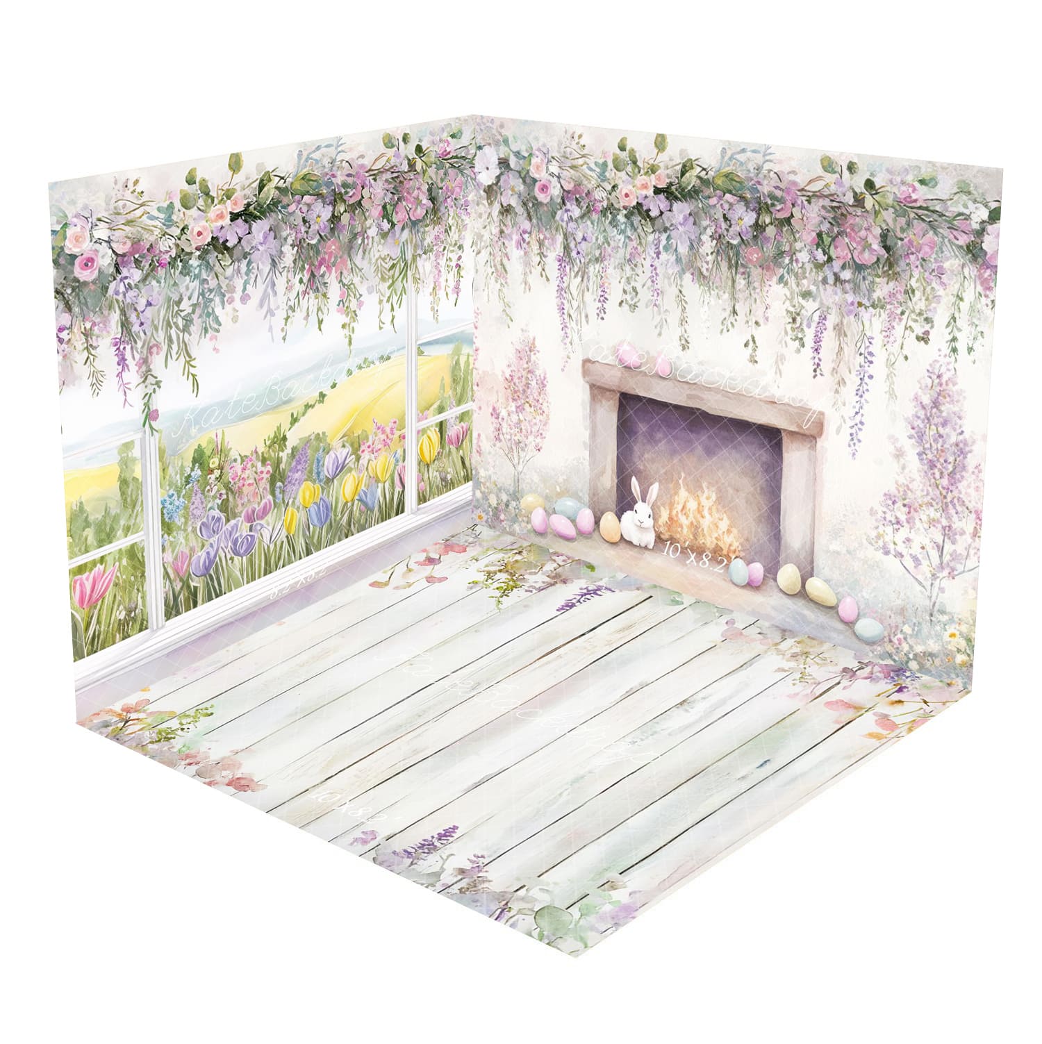 Kate Cartoon Spring Floral Window View Room Set