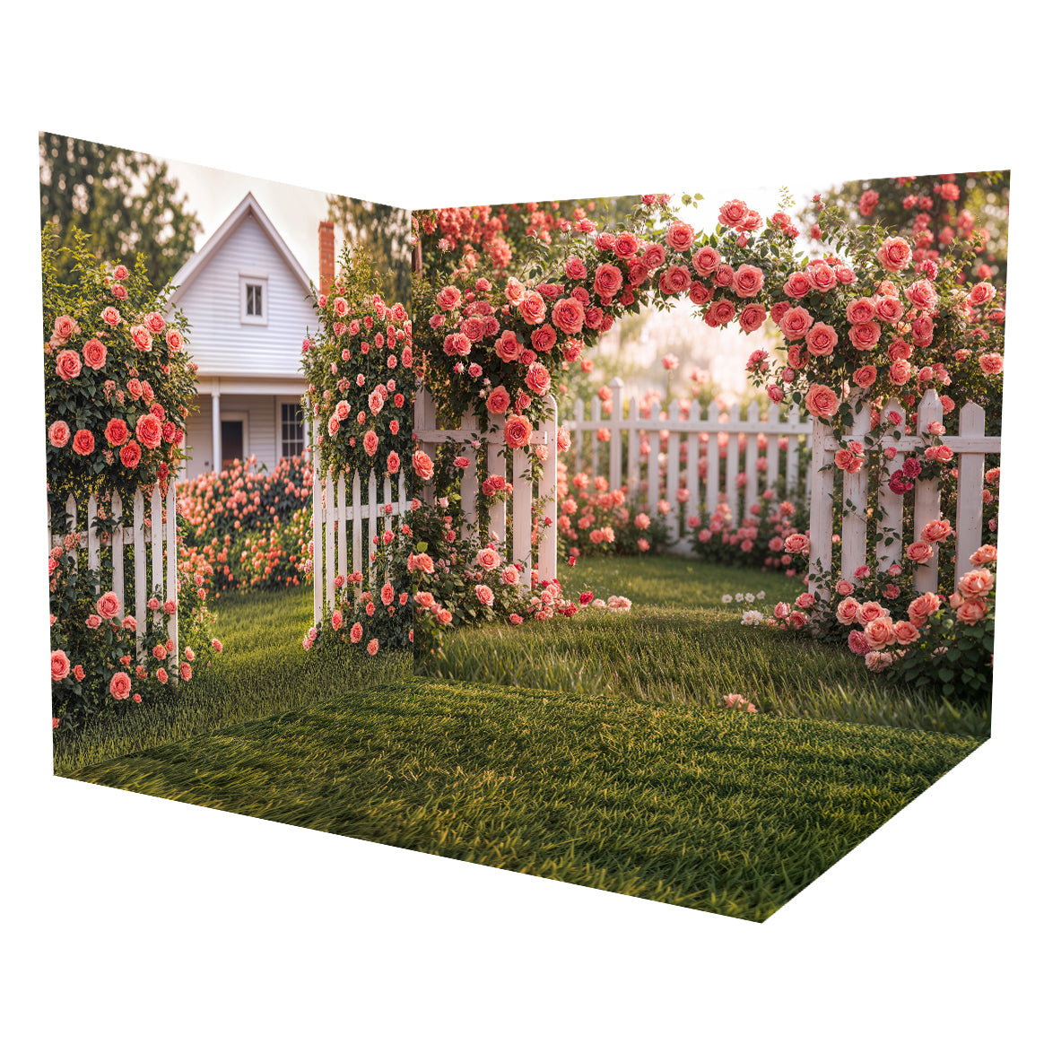 Kate Spring Flower Arch Pink Rose Garden Room Set