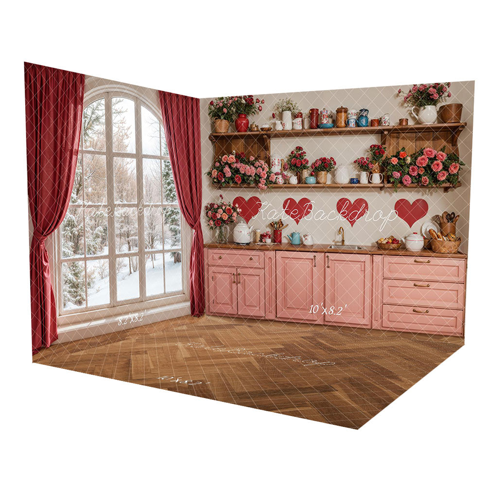 Kate Valentine Kitchen Floral Red Heart Room Set