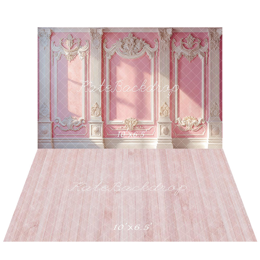 Kate Elegant Pink Vintage Wall Sunlight Backdrop+Pink Wood Texture Floor Backdrop